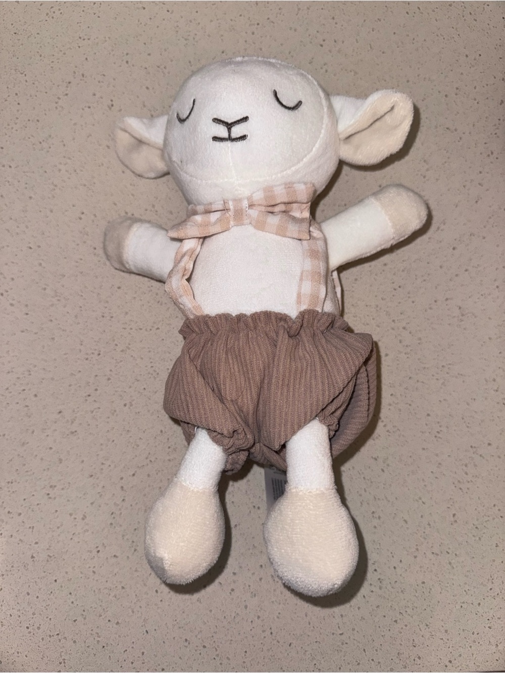 Cream Lamb Plush with Brown Shorts and Check Bow